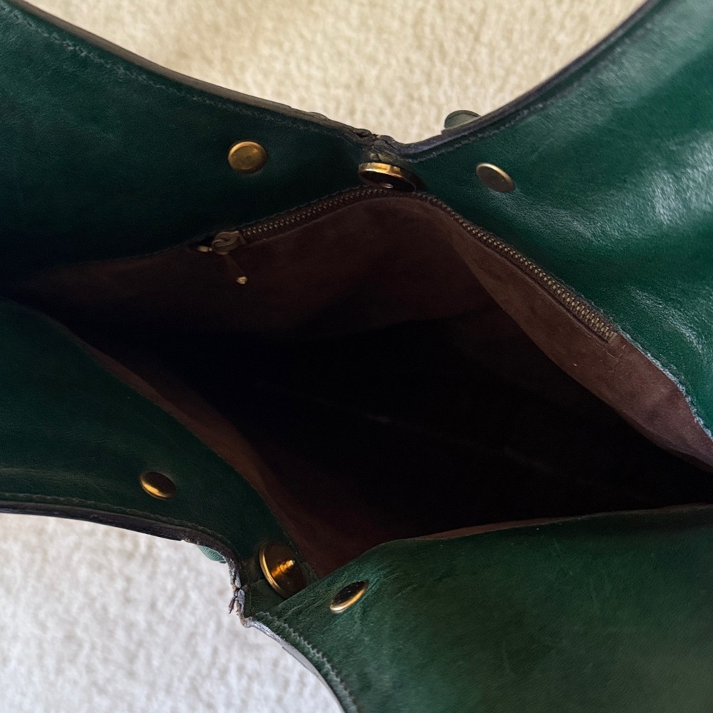 Vintage hobo green Leather Tote Bag - Picture 3 of 4